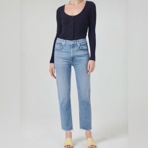 Citizens of Humanity Daphne Crop Jeans 26 High Rise Straight Raw Hem